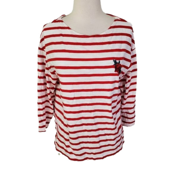LEVI'S 𝅺Red White Rose Embroidered Striped T-shirt Top XS - Picture 1 of 7